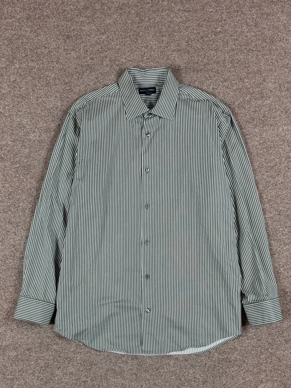 Banana Republic Green Striped Button Up Long Sleeve Shirt Men’s XL 100% Cotton